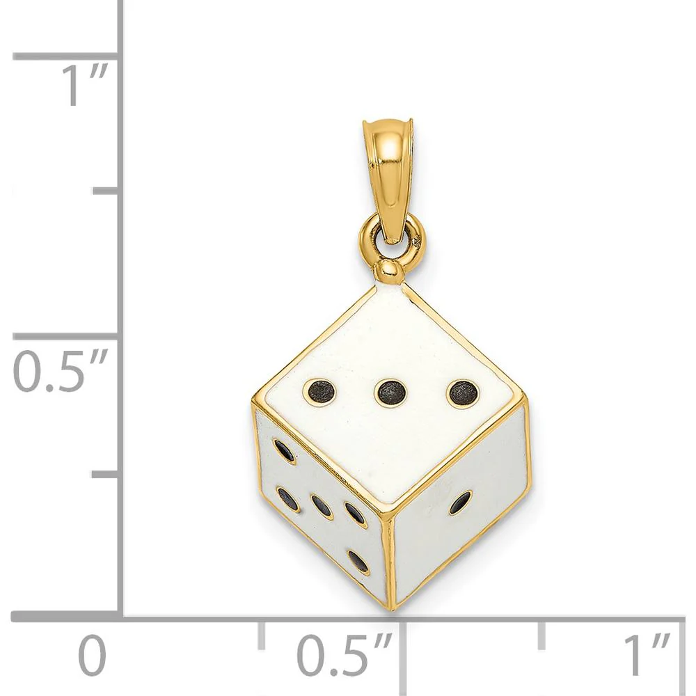14K Yellow Gold 3D Enamel Dice Charm with White and Black Enamel Accents by Oro Pregiato - Image 3