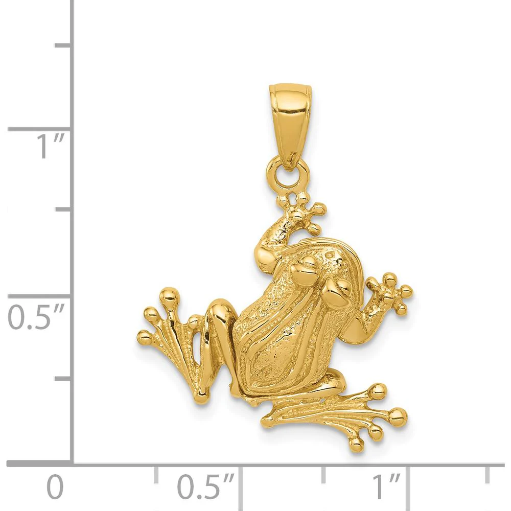 14K Yellow Gold 3D Frog Pendant with Moveable Back Legs - 27mm by Oro Pregiato - Image 4