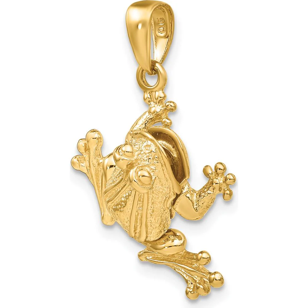 14K Yellow Gold 3D Frog Pendant with Moveable Back Legs - 27mm by Oro Pregiato - Image 6
