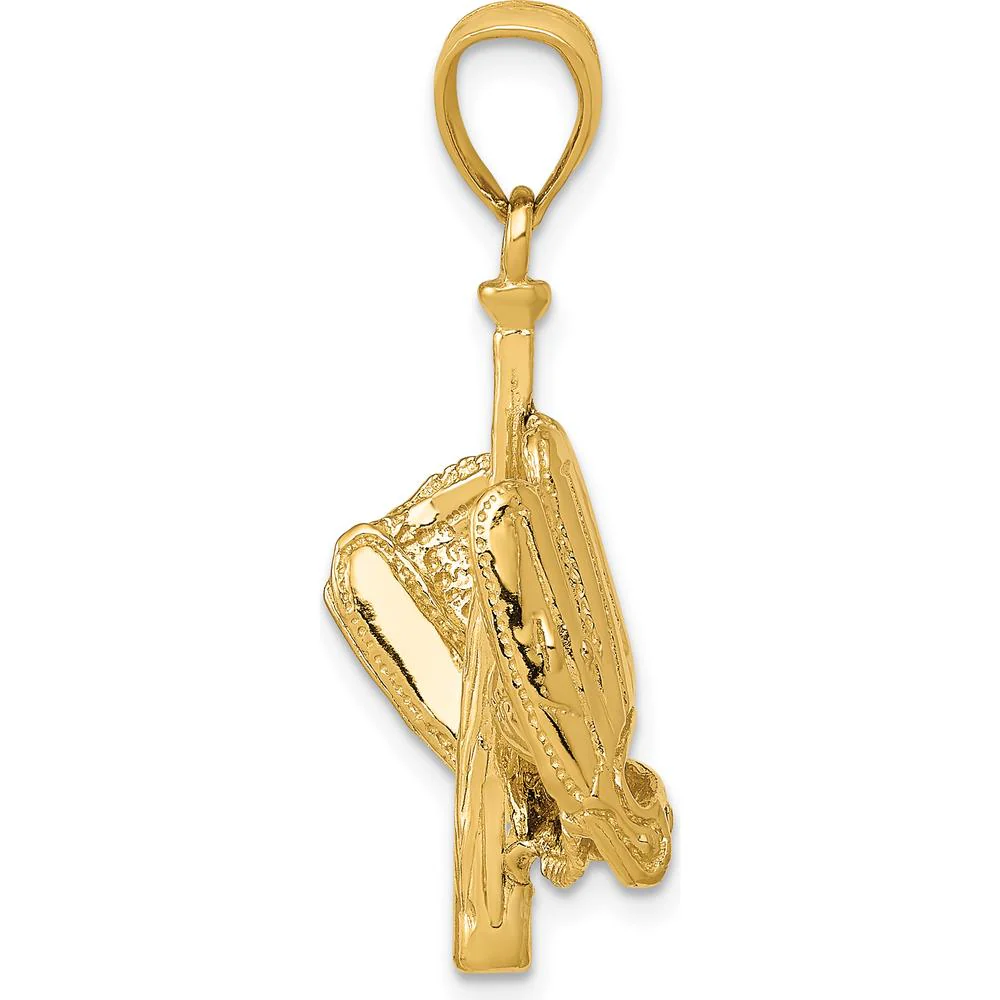 14K Yellow Gold 3D Glove/Bat/Baseball Pendant - Polished Finish by Oro Pregiato - Image 2