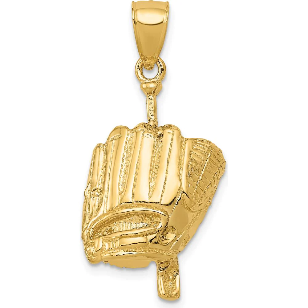 14K Yellow Gold 3D Glove/Bat/Baseball Pendant - Polished Finish by Oro Pregiato - Image 3