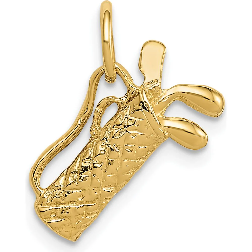 14K Yellow Gold 3D Golf Bag Pendant Charm for Men by Oro Pregiato