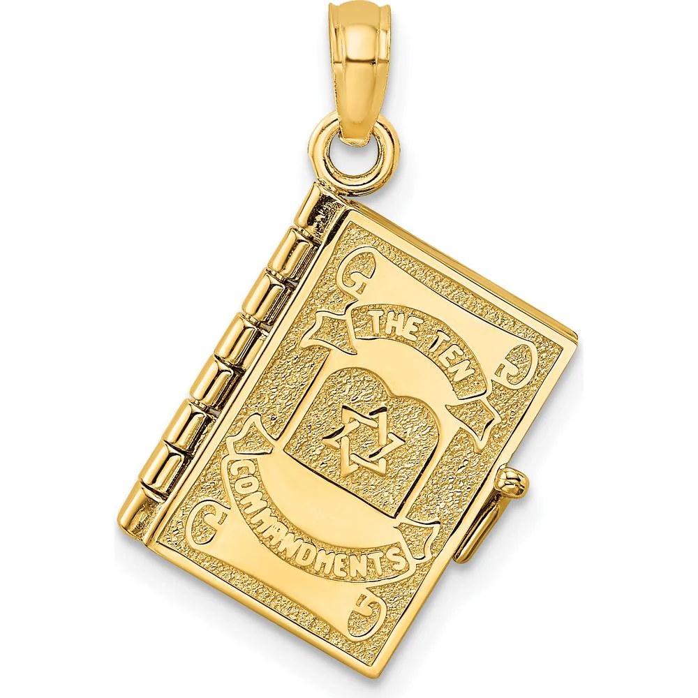 14K Yellow Gold 3D Movable Pages Hebrew The Ten Commandments Pendant by Oro Pregiato