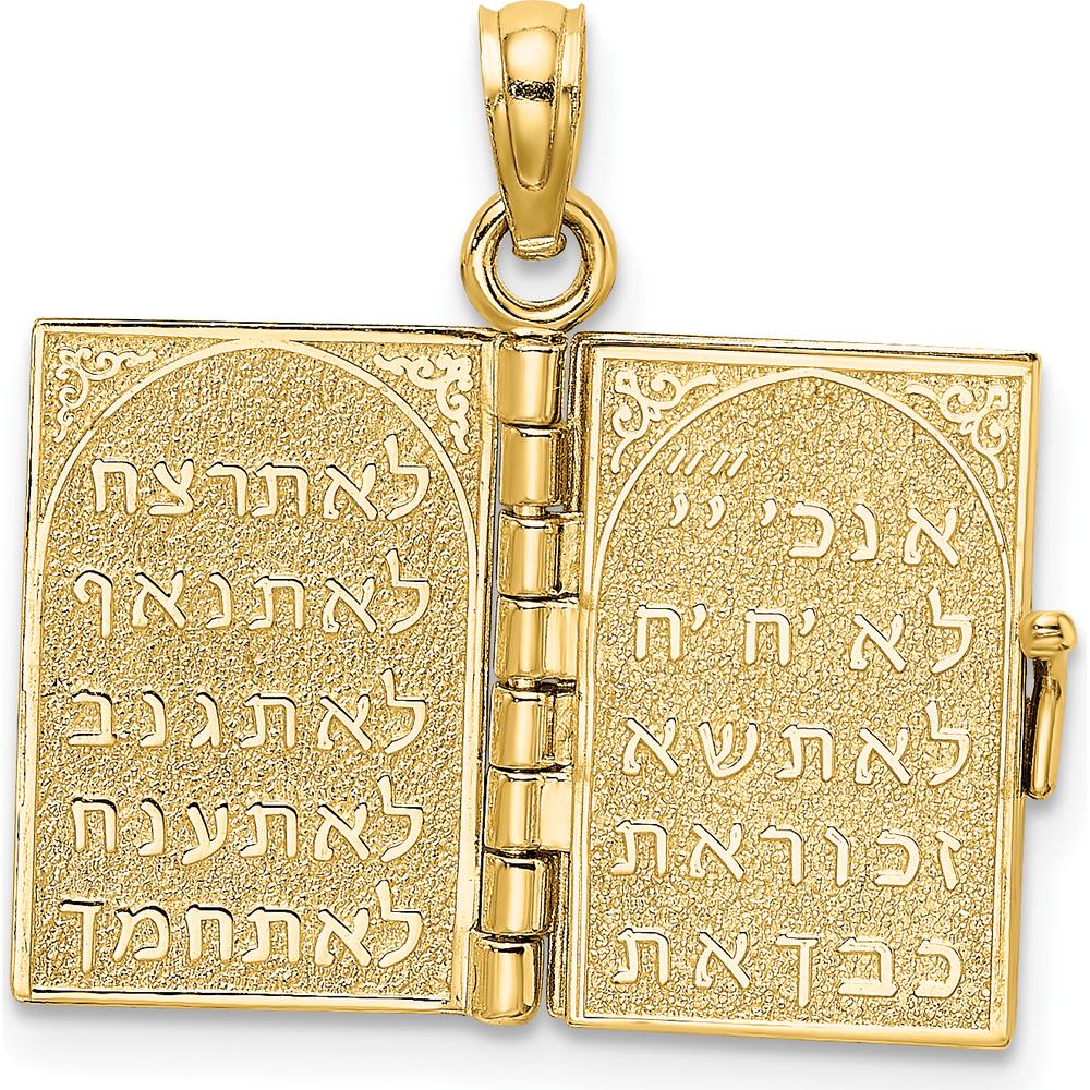 14K Yellow Gold 3D Movable Pages Hebrew The Ten Commandments Pendant by Oro Pregiato - Image 6