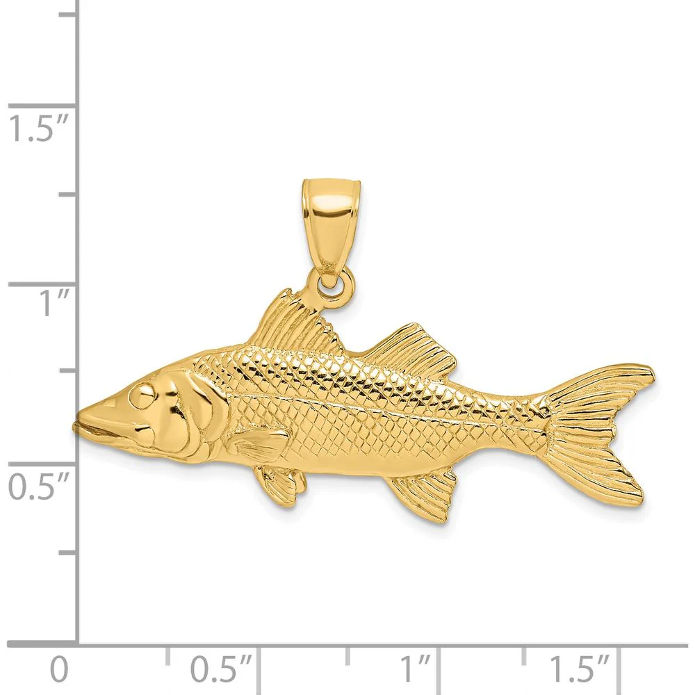 14K Yellow Gold 3D Snook Fish Pendant with Polished and Textured Detailing by Oro Pregiato - Image 3