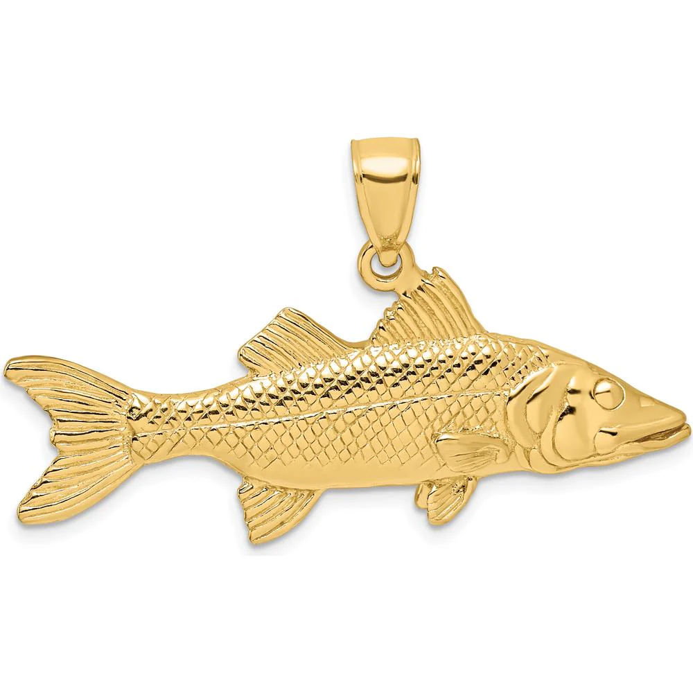 14K Yellow Gold 3D Snook Fish Pendant with Polished and Textured Detailing by Oro Pregiato - Image 4