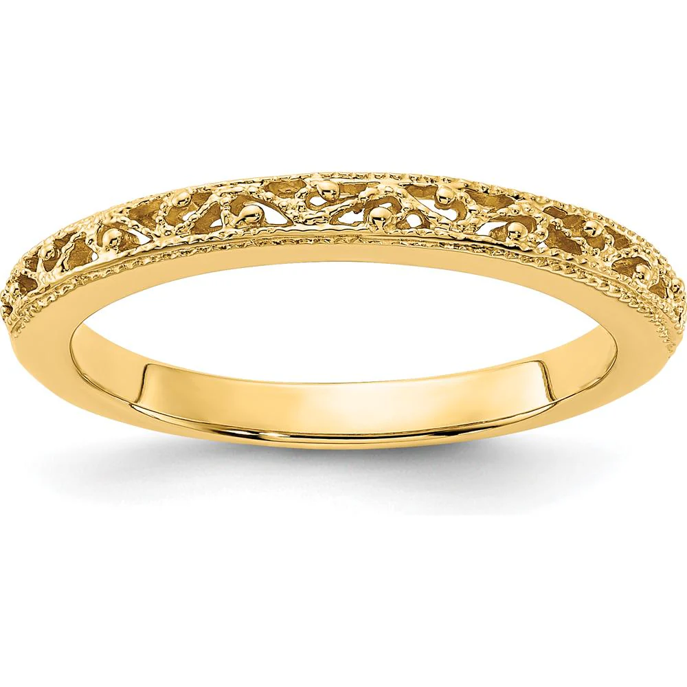 14K Yellow Gold 3mm Filigree Wedding Band - Polished Finish - Size 7 by Luciano & Cie