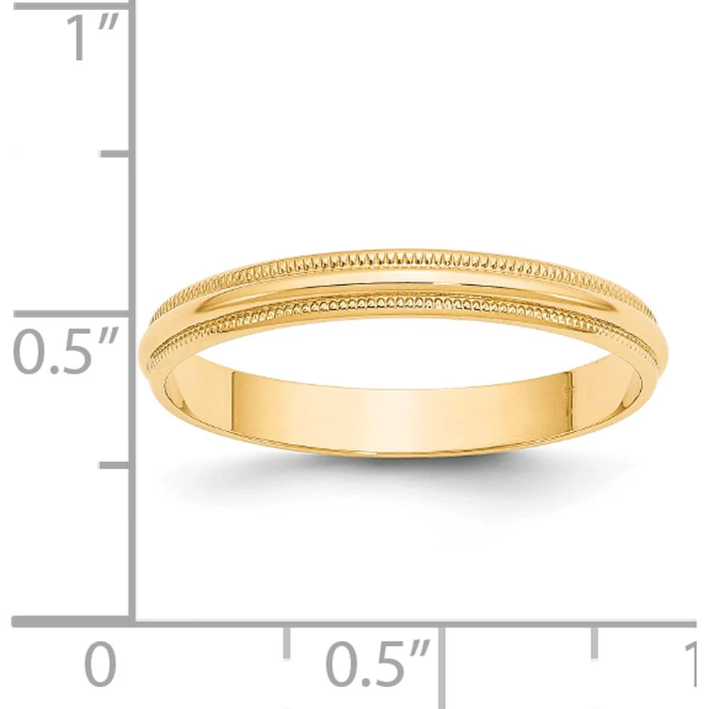 14K Yellow Gold 3mm Milgrain Half Round Wedding Band - Size 8.5, Lightweight Design by Luciano & Cie - Image 4