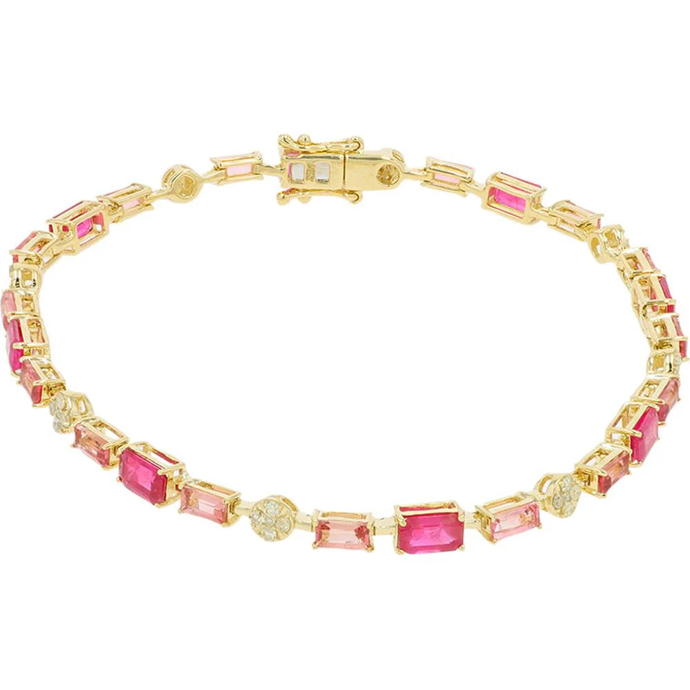 14K Yellow Gold 4.10 Carat Total Weight Pink Sapphire & Ruby Bracelet with 0.32 Carat Diamond Accents - Image 2