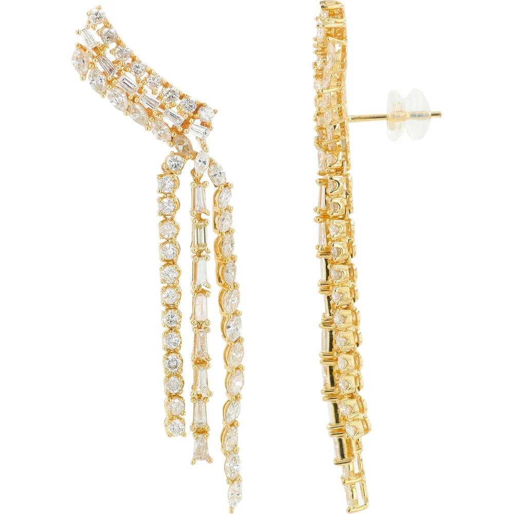 14K Yellow Gold 4.50 Carat Diamond Drop Earrings with Round and Baguette Diamonds - 4.50 Carat Total Diamond Weight - Image 2
