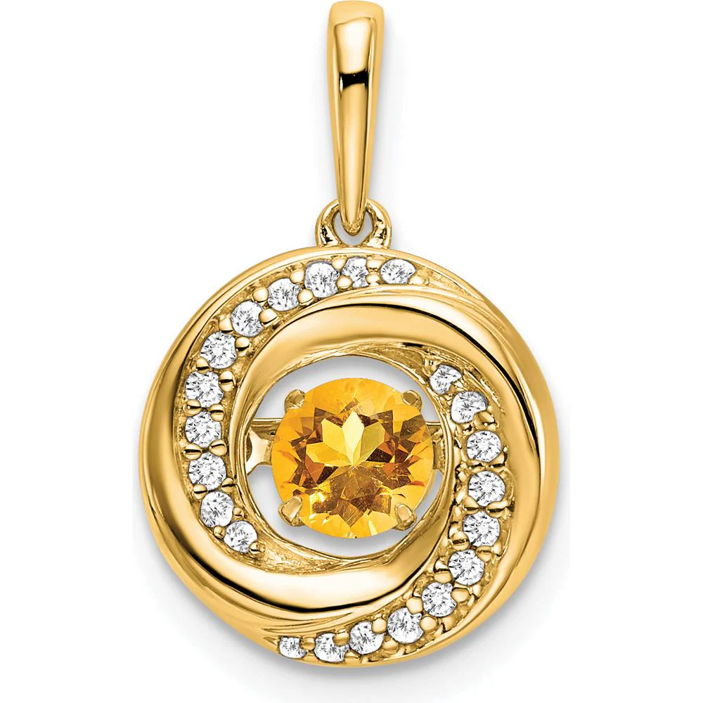14K Yellow Gold 4.5mm Round Citrine and Diamond Moving Pendant with 18 Diamonds - 0.33 Carat Total Gem Weight by Lumare Gioia