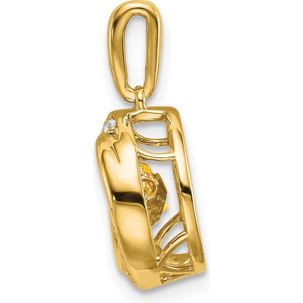 14K Yellow Gold 4.5mm Round Citrine and Diamond Moving Pendant with 18 Diamonds - 0.33 Carat Total Gem Weight by Lumare Gioia - Image 2