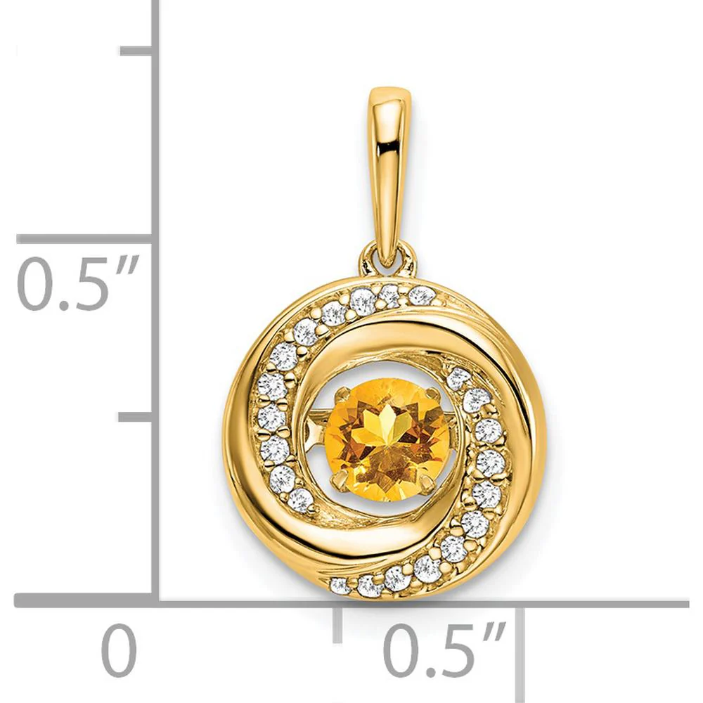14K Yellow Gold 4.5mm Round Citrine and Diamond Moving Pendant with 18 Diamonds - 0.33 Carat Total Gem Weight by Lumare Gioia - Image 3