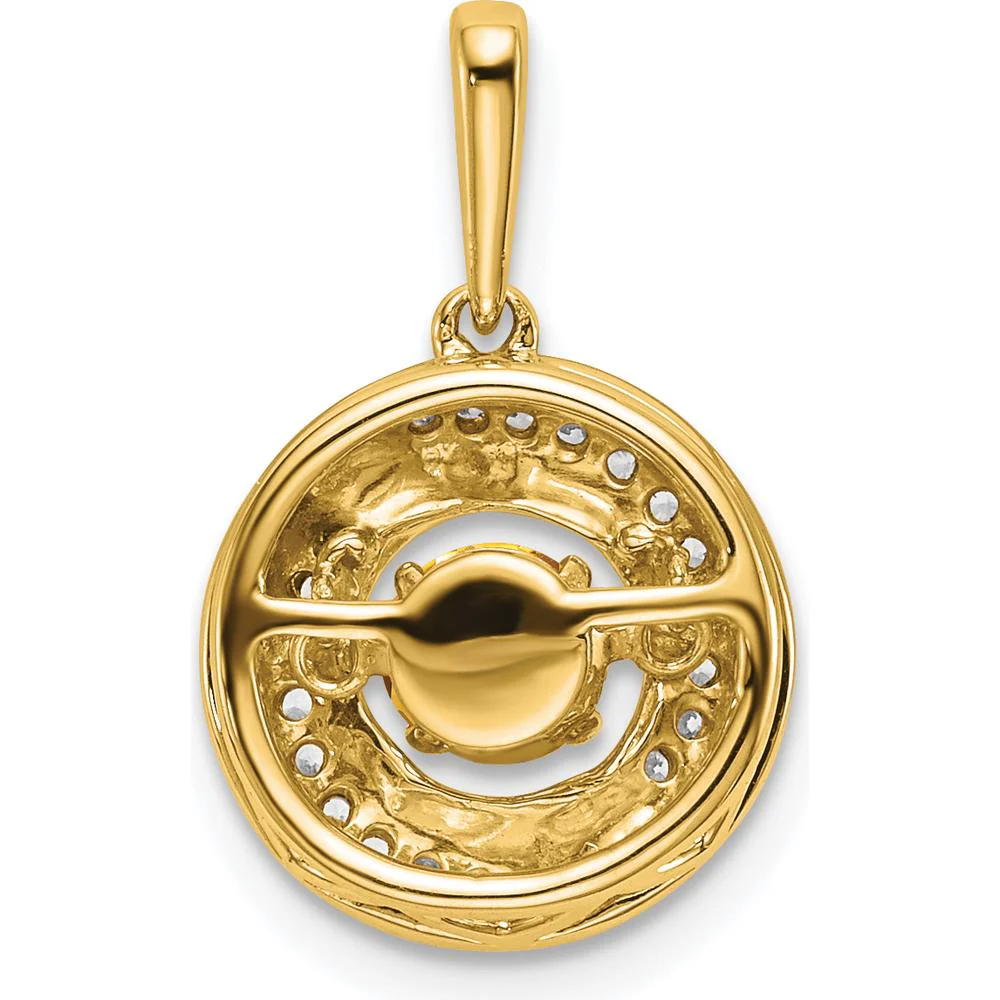 14K Yellow Gold 4.5mm Round Citrine and Diamond Moving Pendant with 18 Diamonds - 0.33 Carat Total Gem Weight by Lumare Gioia - Image 4