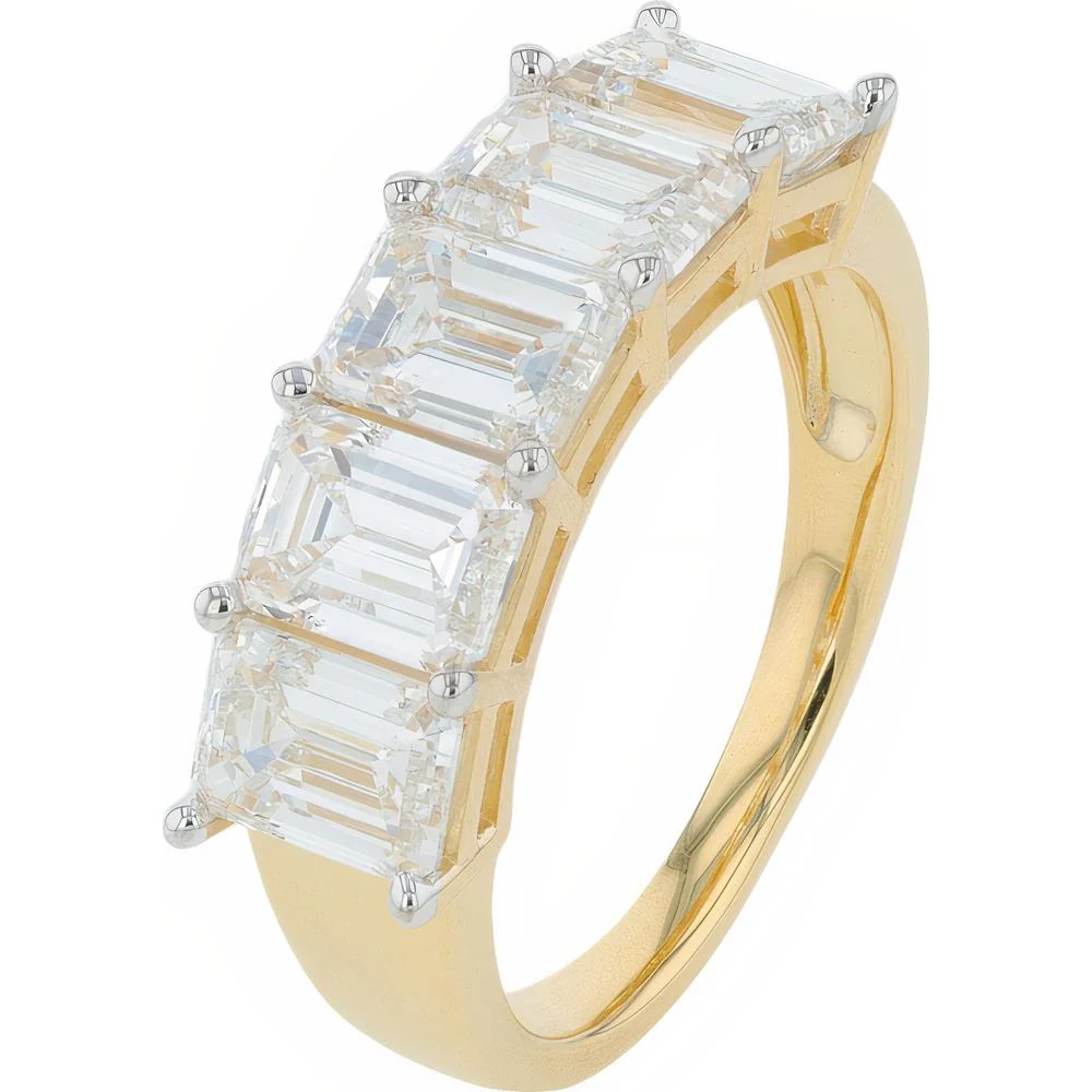 14K Yellow Gold 4 Carat Lab Grown Diamond Emerald Cut Band