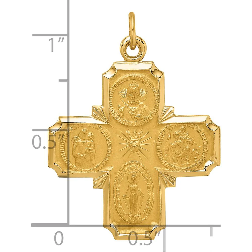14K Yellow Gold 4-Way Medal Pendant with Polished and Satin Finish - Medium Size by Oro Pregiato - Image 3