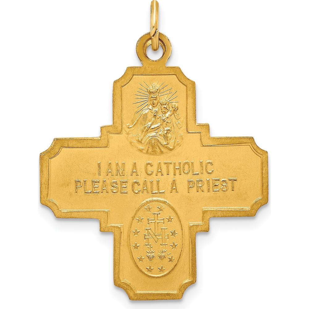 14K Yellow Gold 4-Way Medal Pendant with Polished and Satin Finish - Medium Size by Oro Pregiato - Image 4