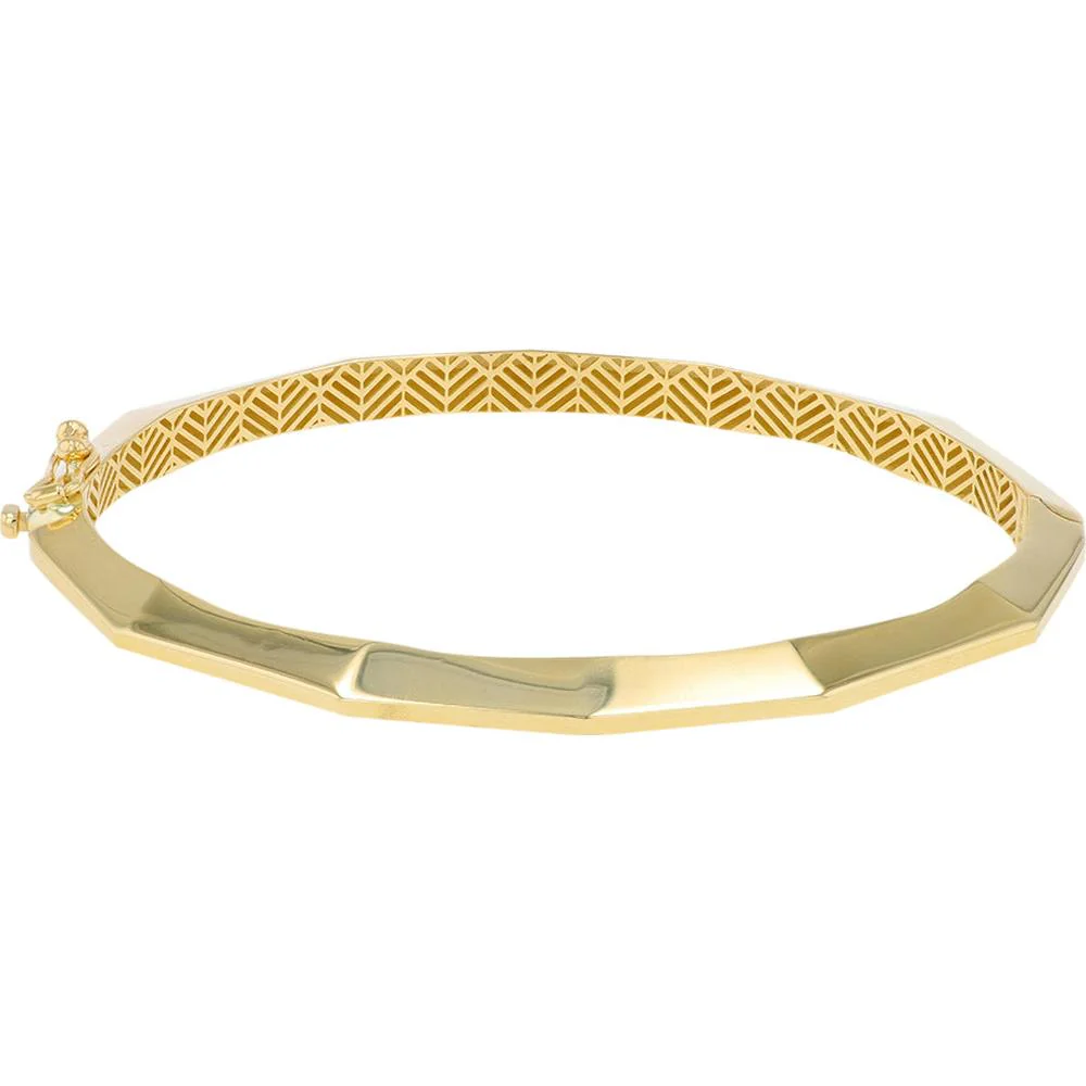 14K Yellow Gold 4mm Polished Bangle with Geometric Engraving - 8.75g Total Weight - Image 2
