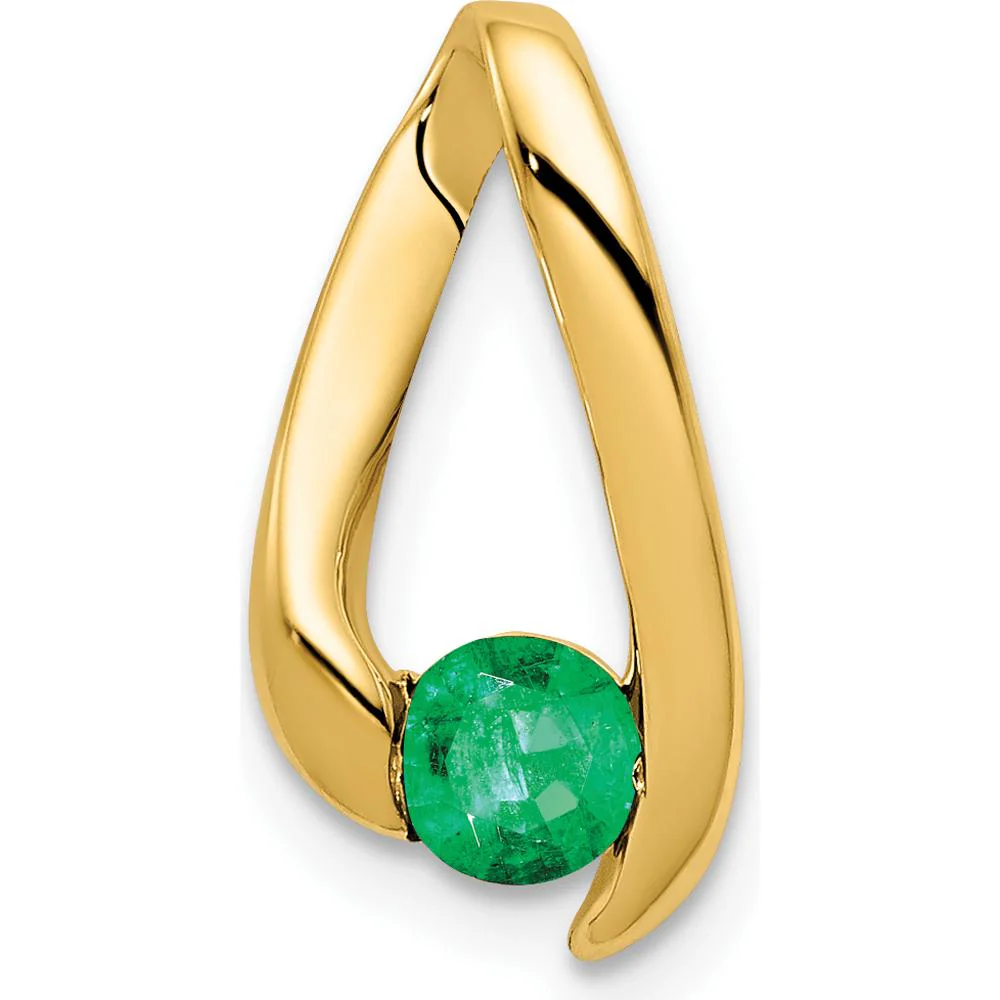 14K Yellow Gold 4mm Round Emerald Pendant with Faceted Stone - 0.28 Carat Total Emerald Weight by Monteluci Fine Jewelry