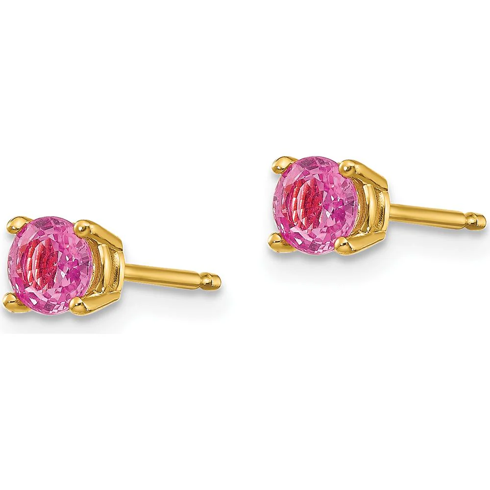 14K Yellow Gold 4mm Round Pink Sapphire Stud Earrings - 0.36 Carat Total Gem Weight by Monteluci Fine Jewelry - Image 2