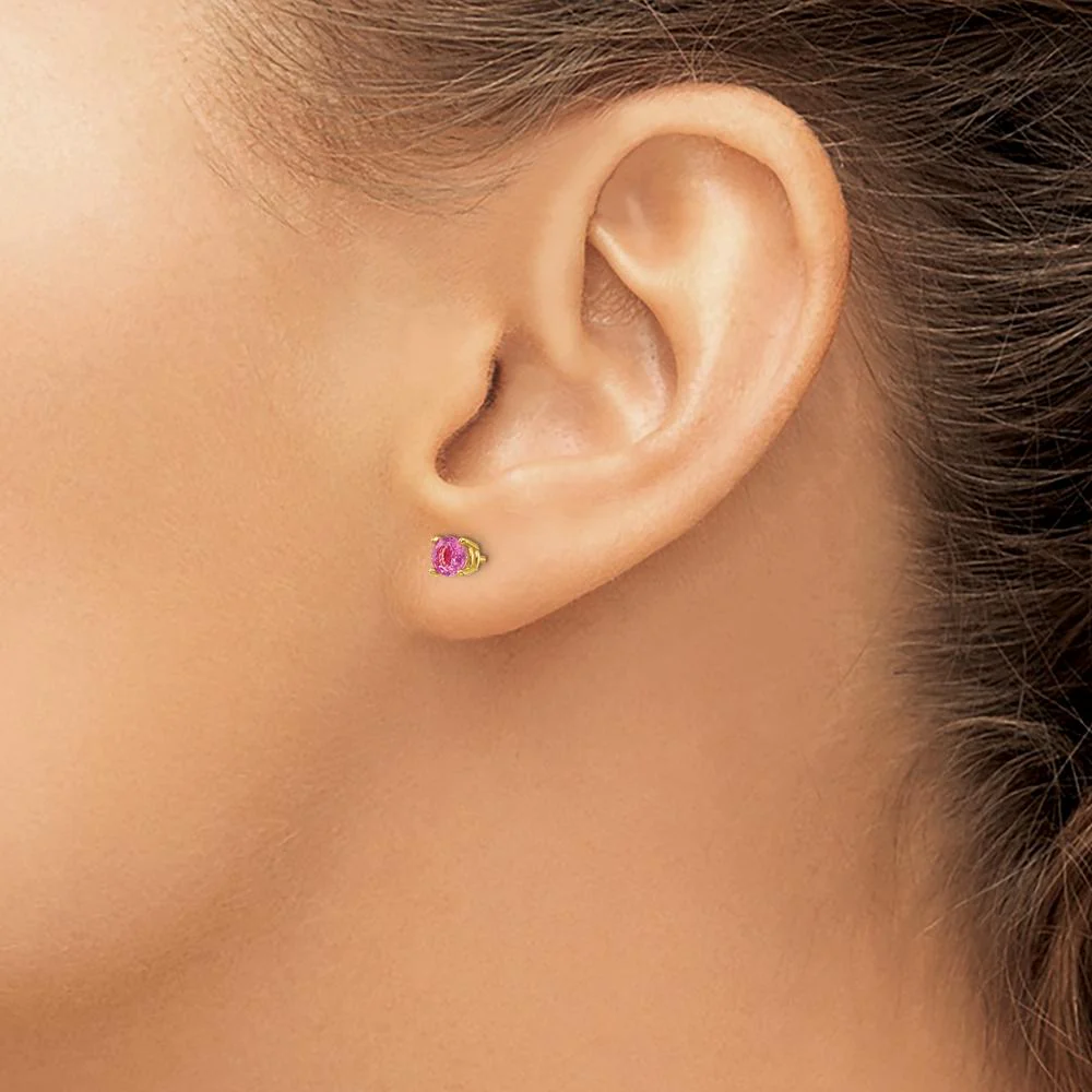 14K Yellow Gold 4mm Round Pink Sapphire Stud Earrings - 0.36 Carat Total Gem Weight by Monteluci Fine Jewelry - Image 3