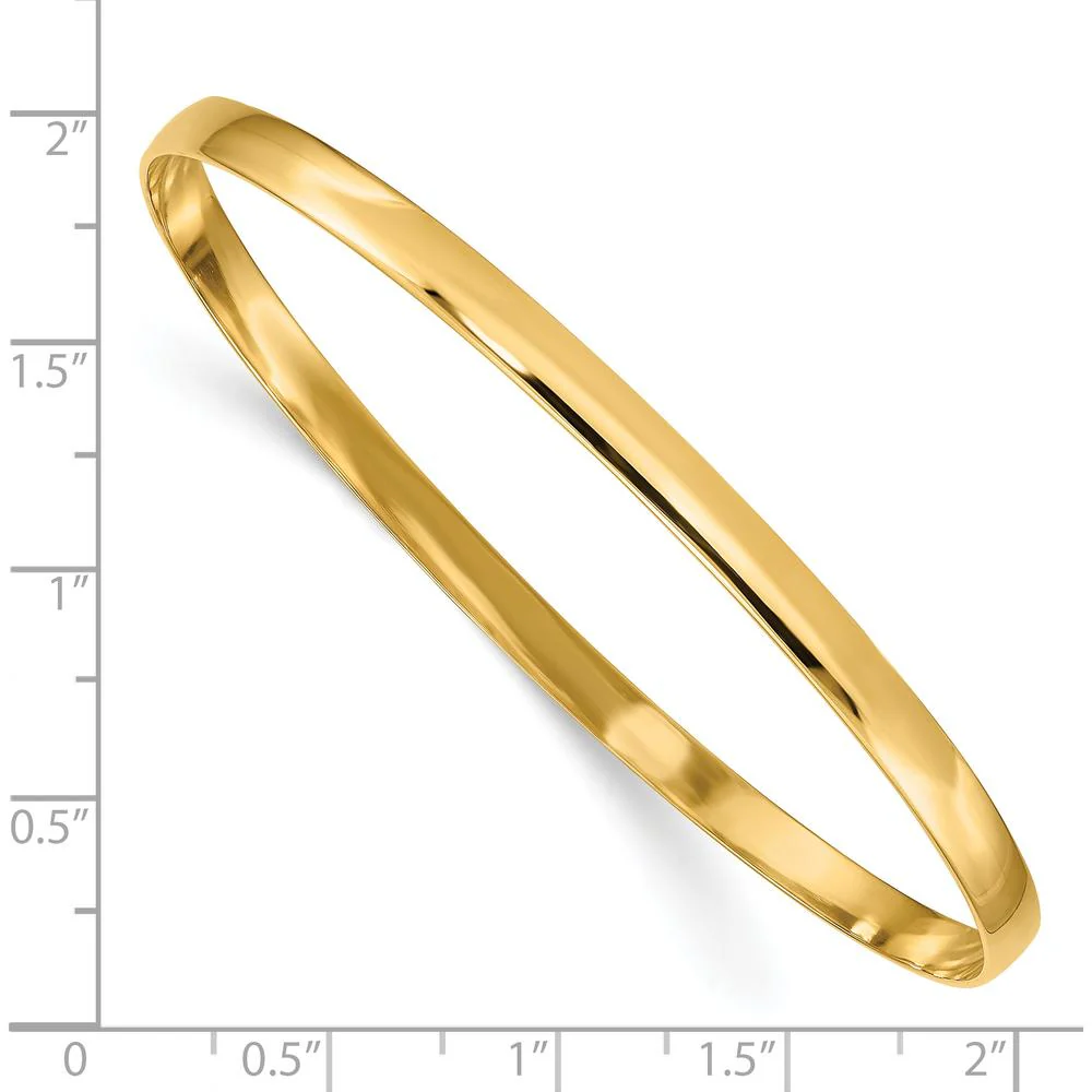 14K Yellow Gold 4mm Solid Polished Half-Round Slip-On Bangle Bracelet - Elegant and Timeless by Oro Pregiato - Image 3
