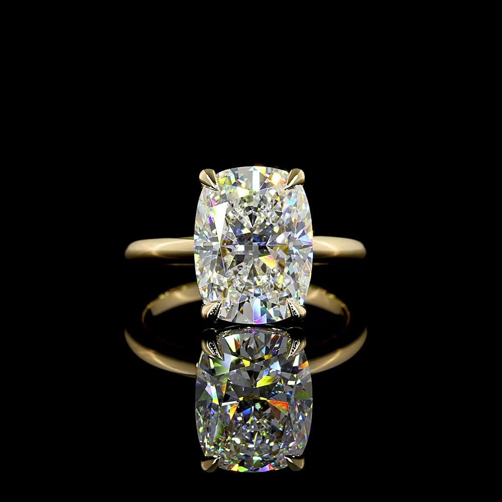 14K Yellow Gold 5.09 Carat Cushion Brilliant Cut Solitaire Ring with D VVS2 Lab Diamond - IGI Certified - Covaloro Fine Jewelry