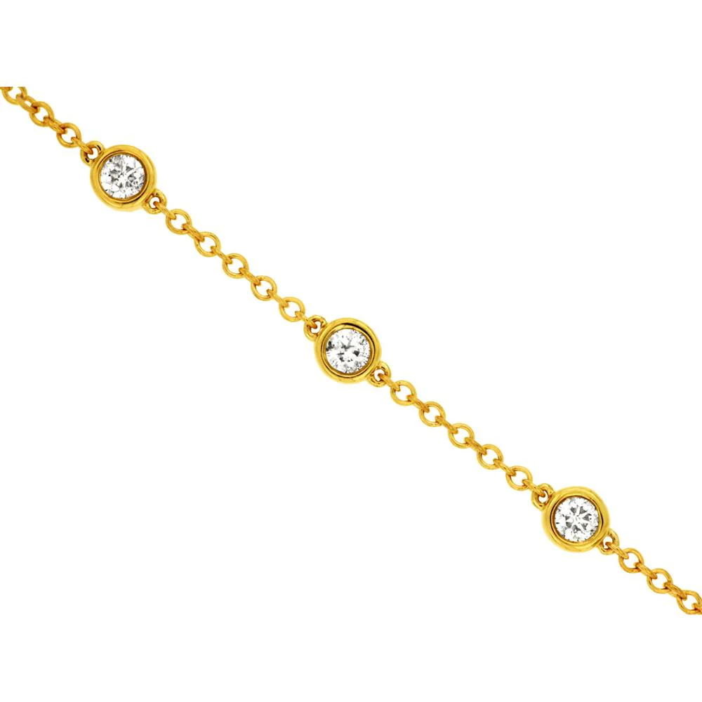 14K Yellow Gold 5 Station Bracelet with Bezel-Set Round Diamonds - 0.50 Carat Total Diamond Weight - Royal Jewelry