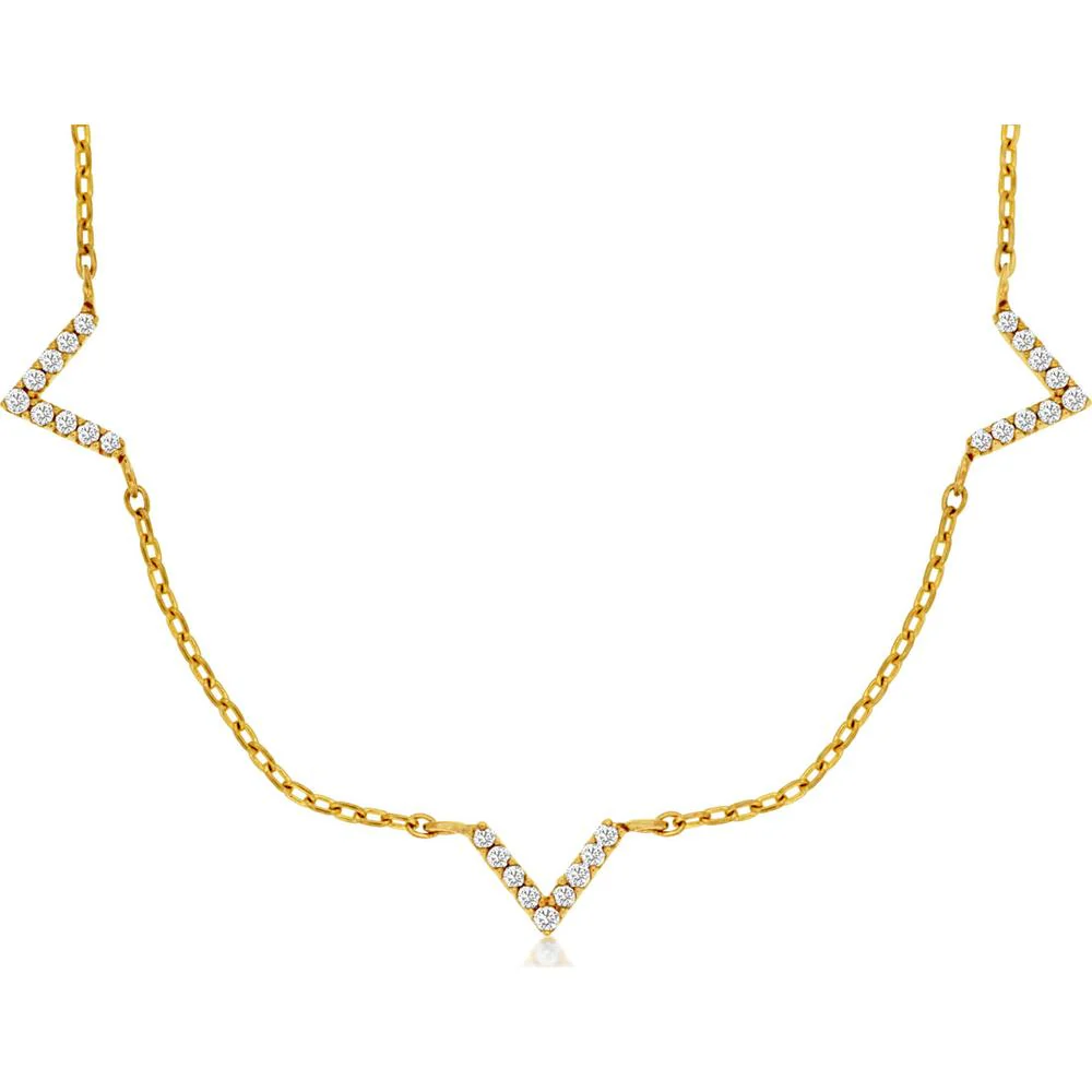 14K Yellow Gold 5 Station Geometric Diamond Necklace with Round Diamonds - 0.15 Carat Total Diamond Weight - Royal Jewelry