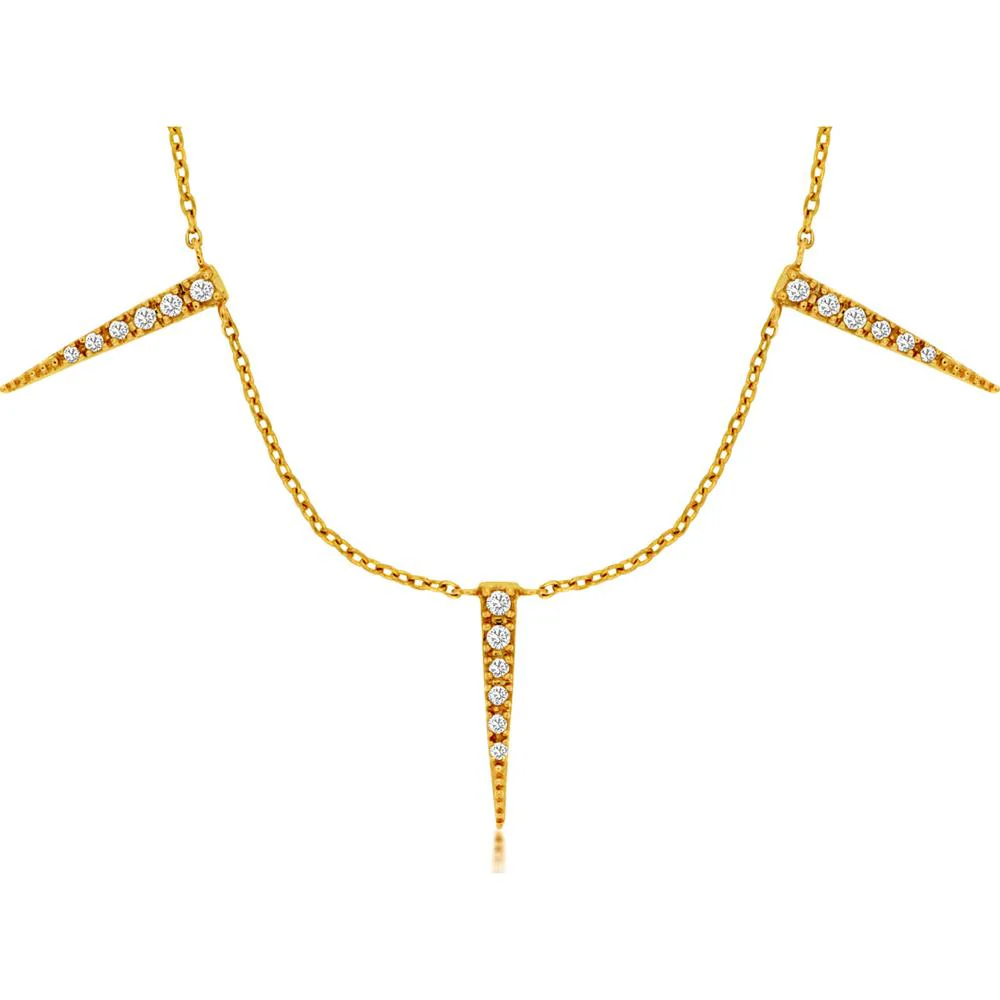 14K Yellow Gold 5 Station Necklace with Round Diamonds - 0.15 Carat Total Diamond Weight - Royal Jewelry