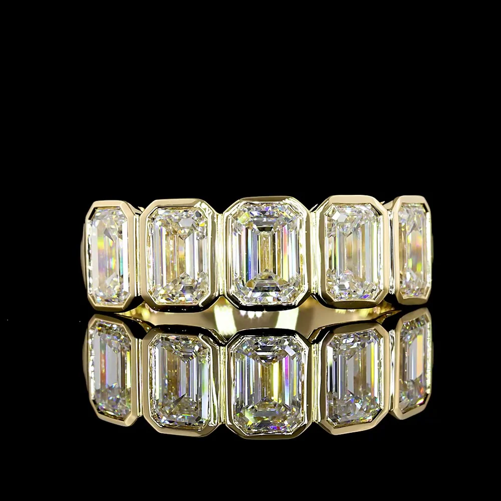 14K Yellow Gold 5-Stone Emerald Cut Lab Diamond Eternity Band - Bezel Set, 3.02 Carat Total Weight, E-F Color VS Clarity - Covaloro Fine Jewelry