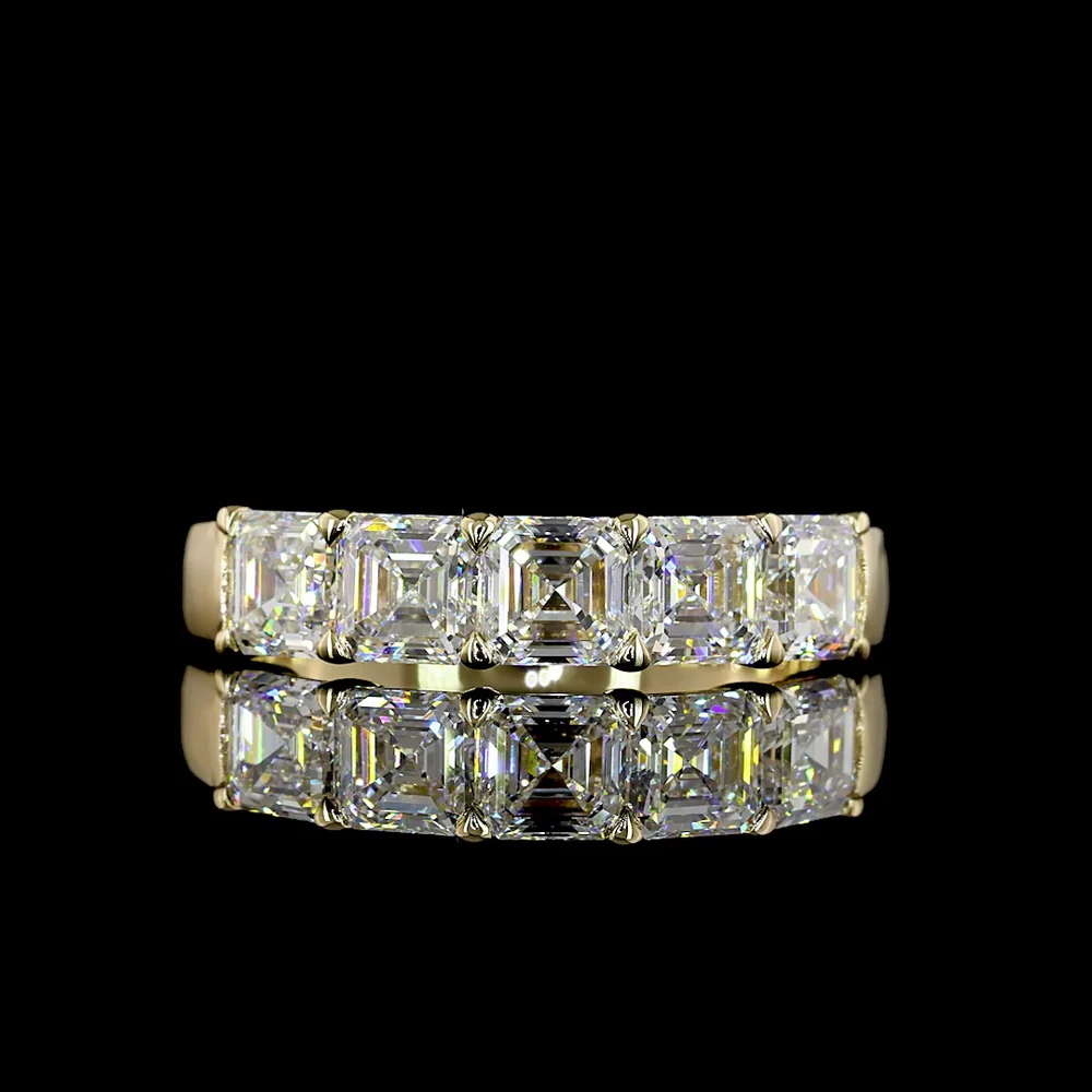 14K Yellow Gold 5-Stone Eternity Band with Asscher Cut Lab Diamonds - 2.08 Carats Total Diamond Weight - Covaloro Fine Jewelry