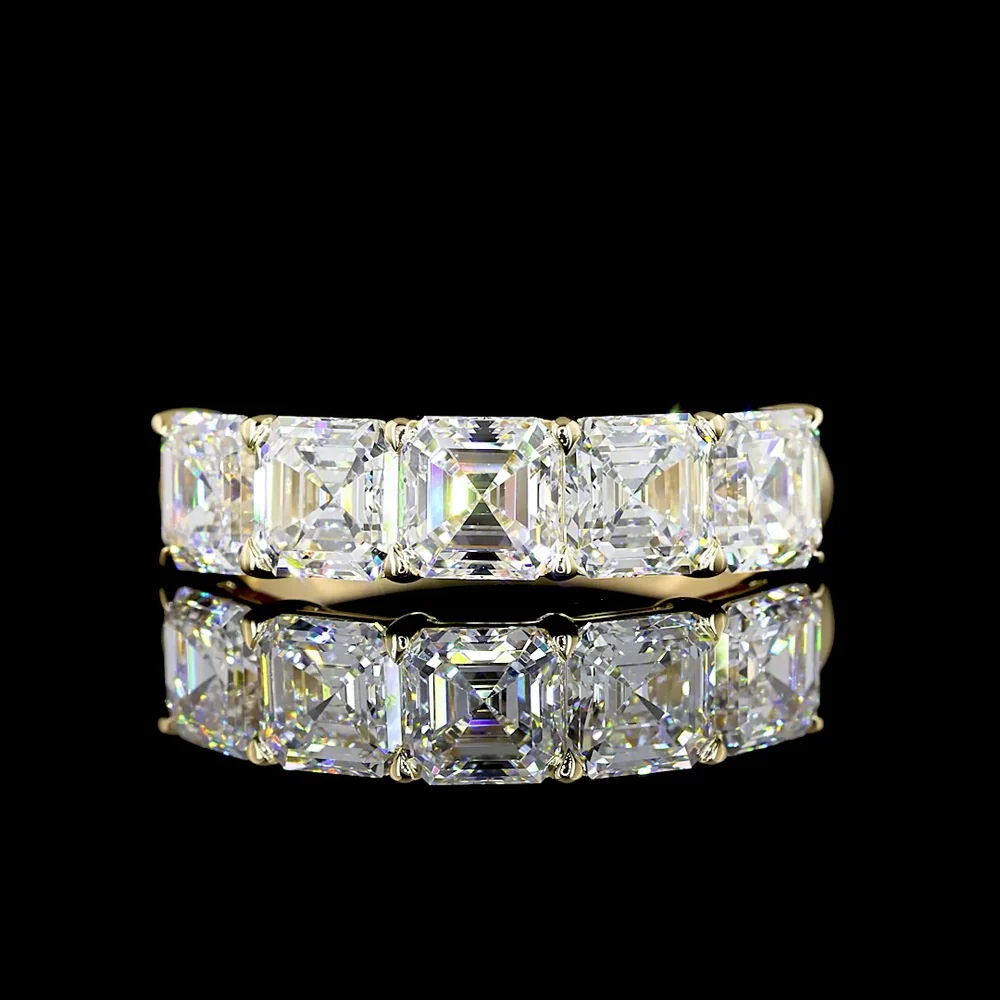 14K Yellow Gold 5-Stone Eternity Band with Asscher Cut Lab Diamonds - E-F VS1 Clarity, 3.03 Carat Total Weight - Covaloro Fine Jewelry