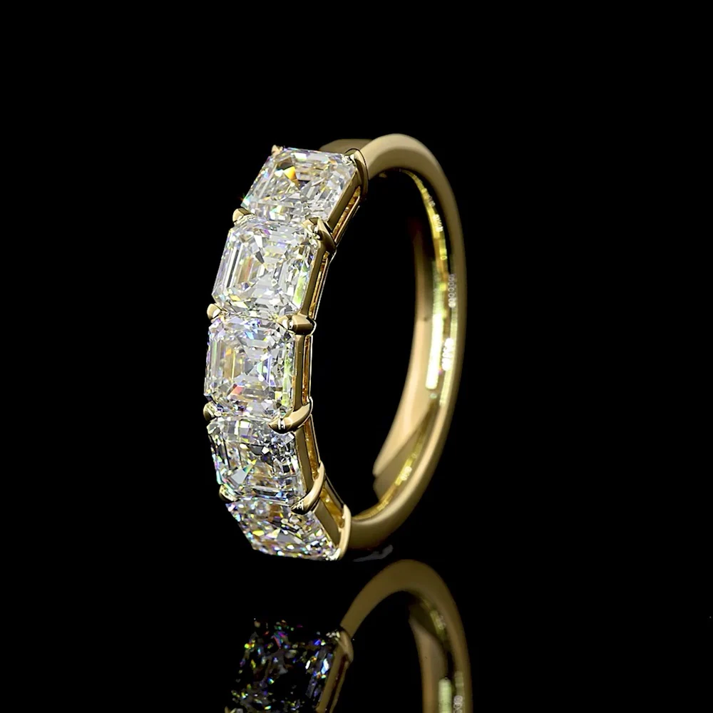 14K Yellow Gold 5-Stone Eternity Band with Asscher Cut Lab Diamonds - E-F VS1 Clarity, 3.03 Carat Total Weight - Covaloro Fine Jewelry - Image 3