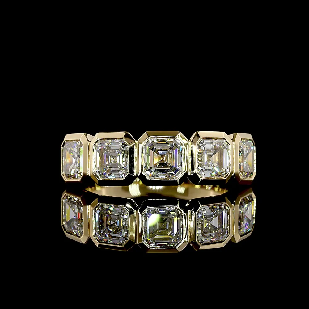 14K Yellow Gold 5-Stone Eternity Band with Bezel Set Asscher Cut Lab Diamonds - 3.10 Total Carat Weight - Covaloro Fine Jewelry