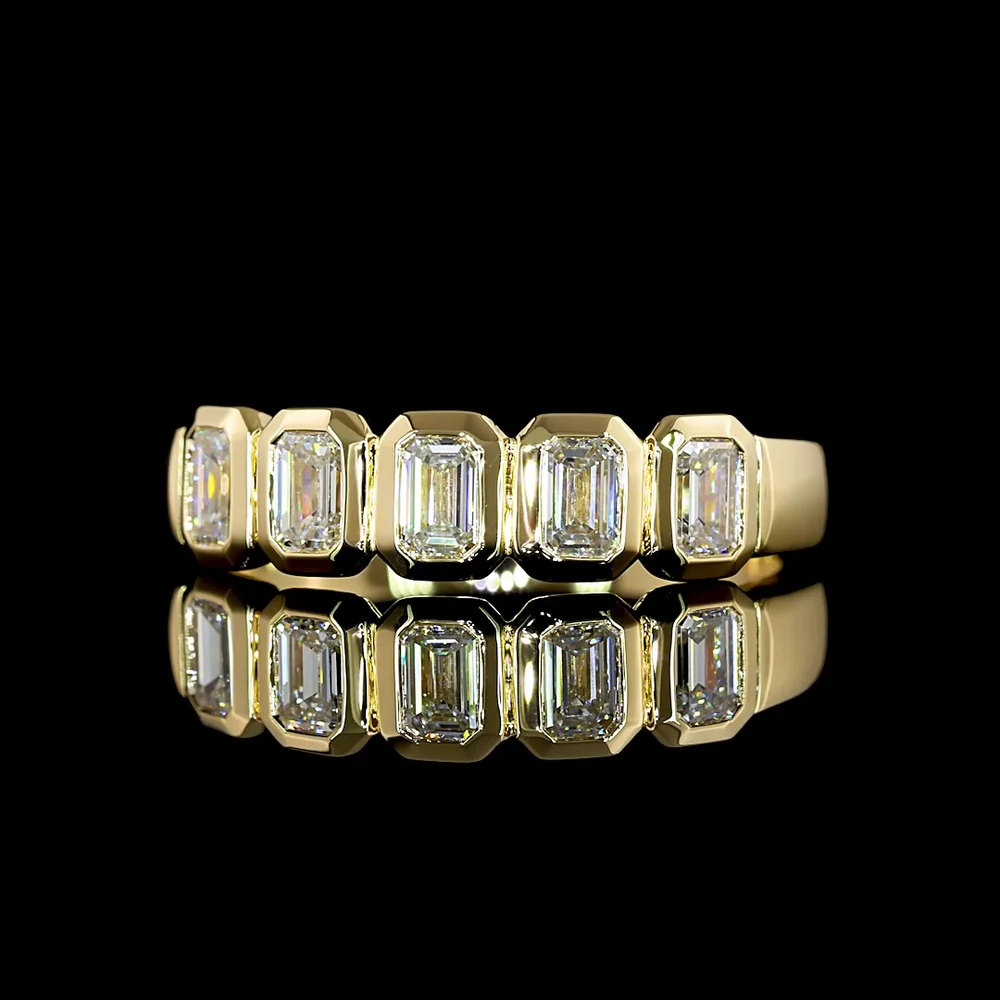 14K Yellow Gold 5-Stone Eternity Band with Bezel Set Emerald Cut Lab Diamonds - 1.90 Carats Total Diamond Weight - Covaloro Fine Jewelry