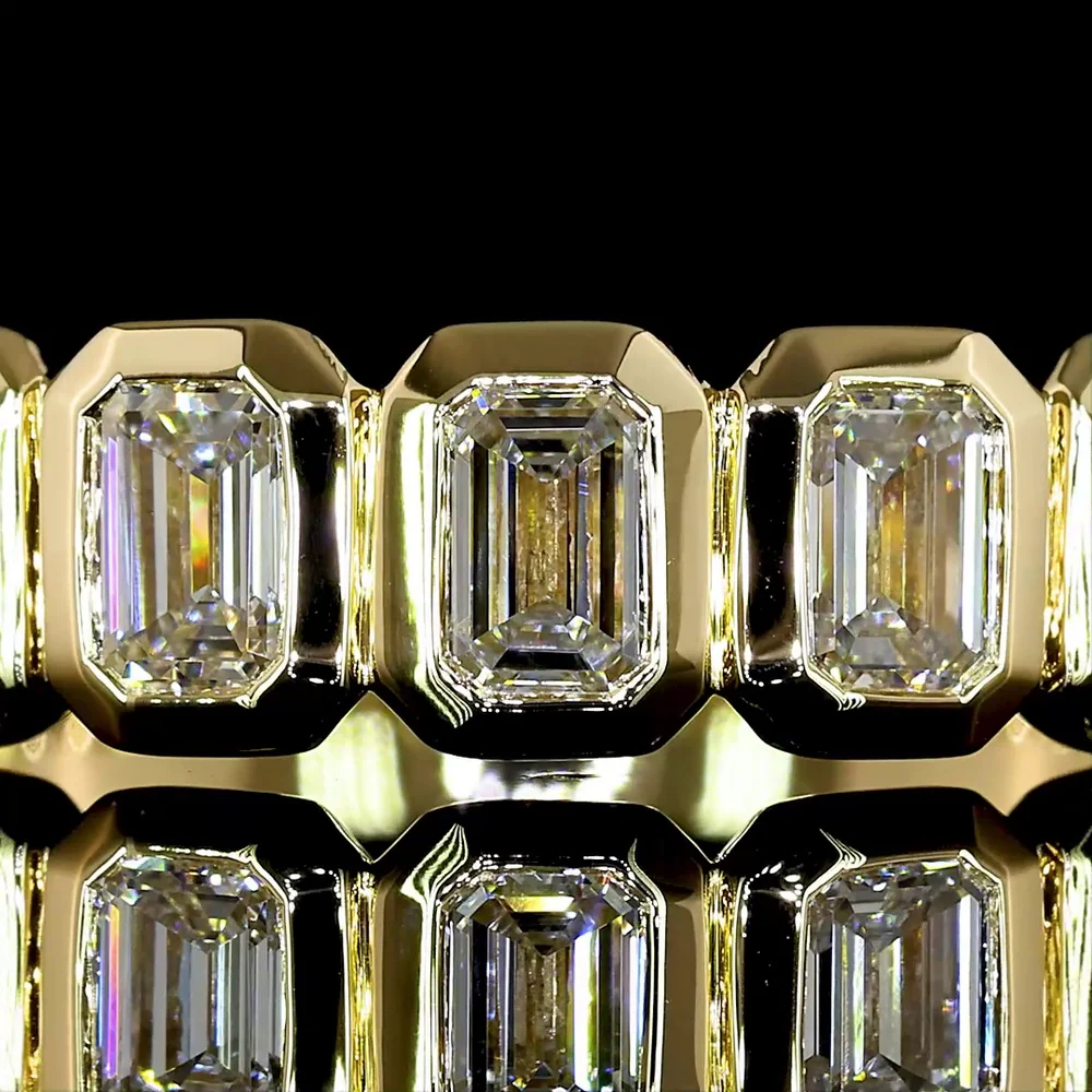 14K Yellow Gold 5-Stone Eternity Band with Bezel Set Emerald Cut Lab Diamonds - 1.90 Carats Total Diamond Weight - Covaloro Fine Jewelry - Image 2