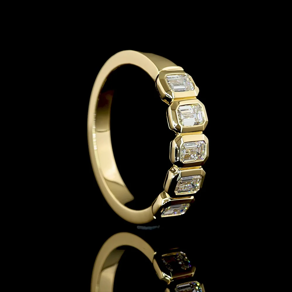 14K Yellow Gold 5-Stone Eternity Band with Bezel Set Emerald Cut Lab Diamonds - 1.90 Carats Total Diamond Weight - Covaloro Fine Jewelry - Image 3