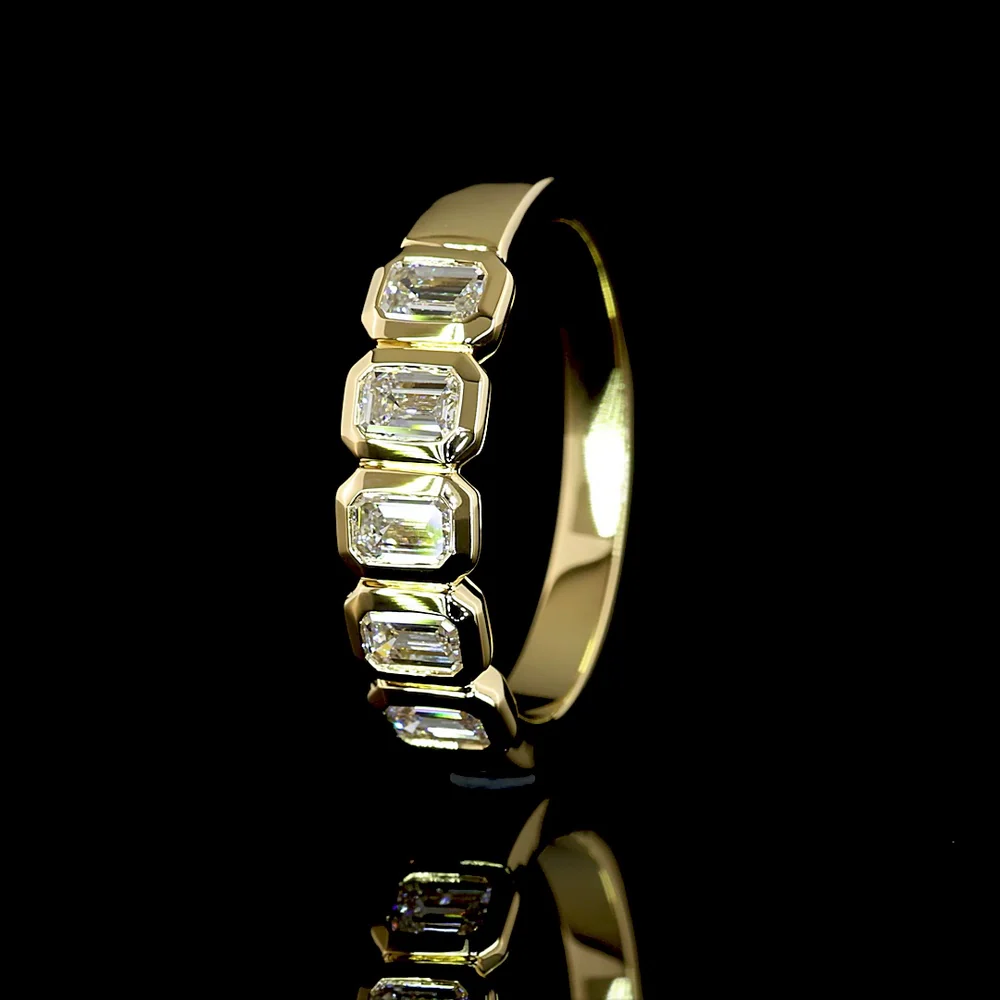 14K Yellow Gold 5-Stone Eternity Band with Bezel Set Emerald Cut Lab Diamonds - 1.90 Carats Total Diamond Weight - Covaloro Fine Jewelry - Image 4