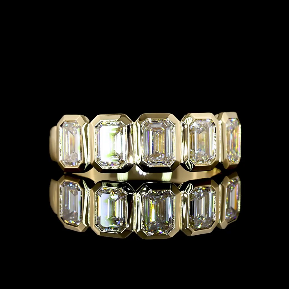 14K Yellow Gold 5-Stone Eternity Band with Bezel-Set Emerald Cut Lab Diamonds - 2.03 Carats Total Diamond Weight (10 Stones Total) - Covaloro Fine Jewelry