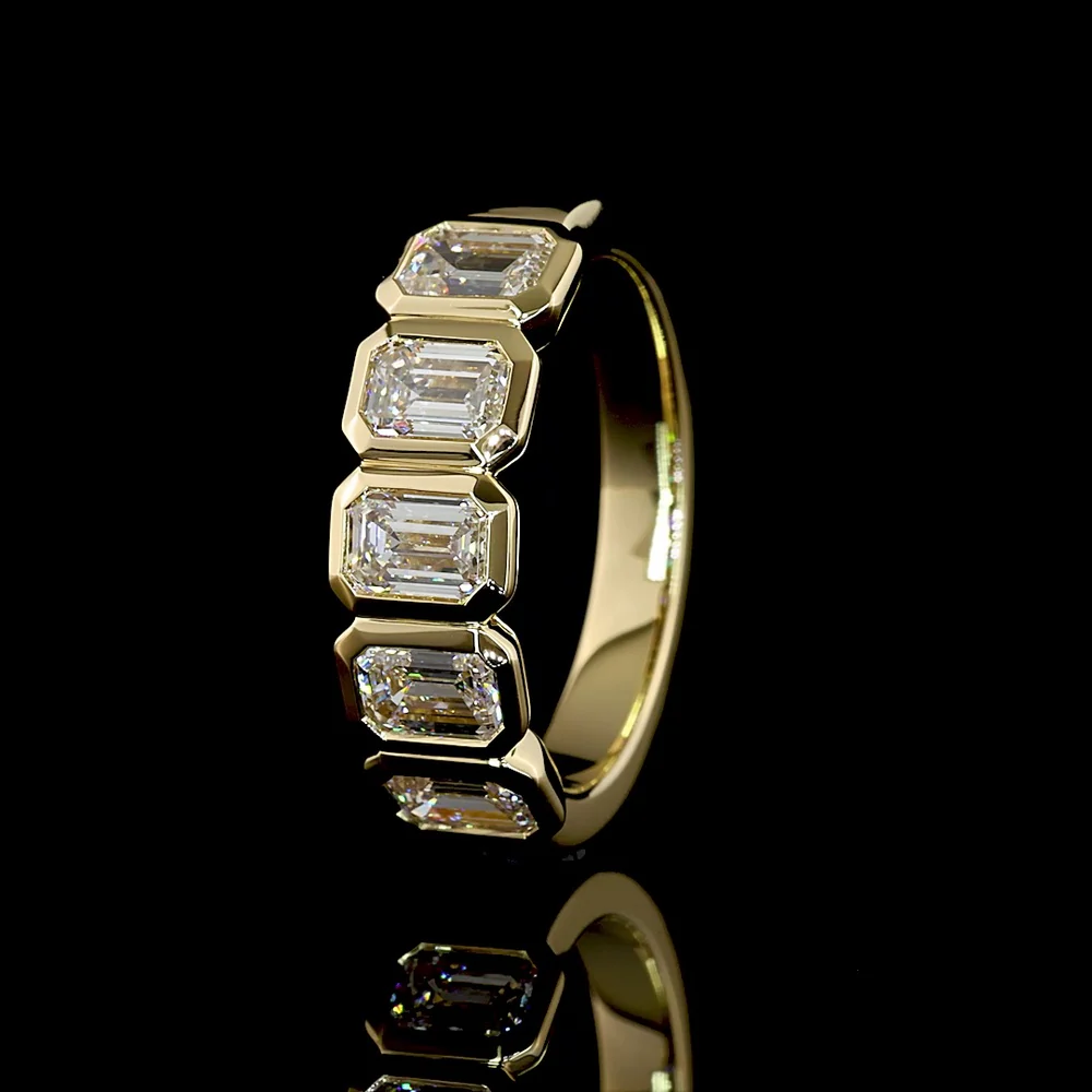 14K Yellow Gold 5-Stone Eternity Band with Bezel-Set Emerald Cut Lab Diamonds - 2.03 Carats Total Diamond Weight (10 Stones Total) - Covaloro Fine Jewelry - Image 4