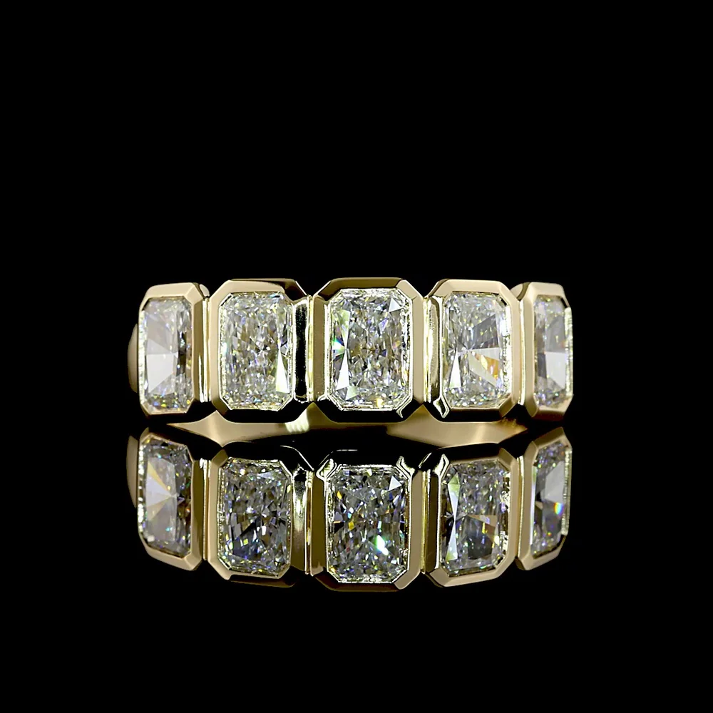14K Yellow Gold 5-Stone Eternity Band with Bezel Set Radiant Cut Lab Diamonds - 2.09 Carat Total Weight - Covaloro Fine Jewelry