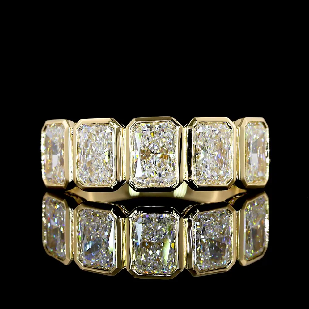 14K Yellow Gold 5 Stone Eternity Band with Bezel Set Radiant Cut Lab Diamonds - 3.06 Carat Total Weight, E-F Color, VS Clarity - Covaloro Fine Jewelry