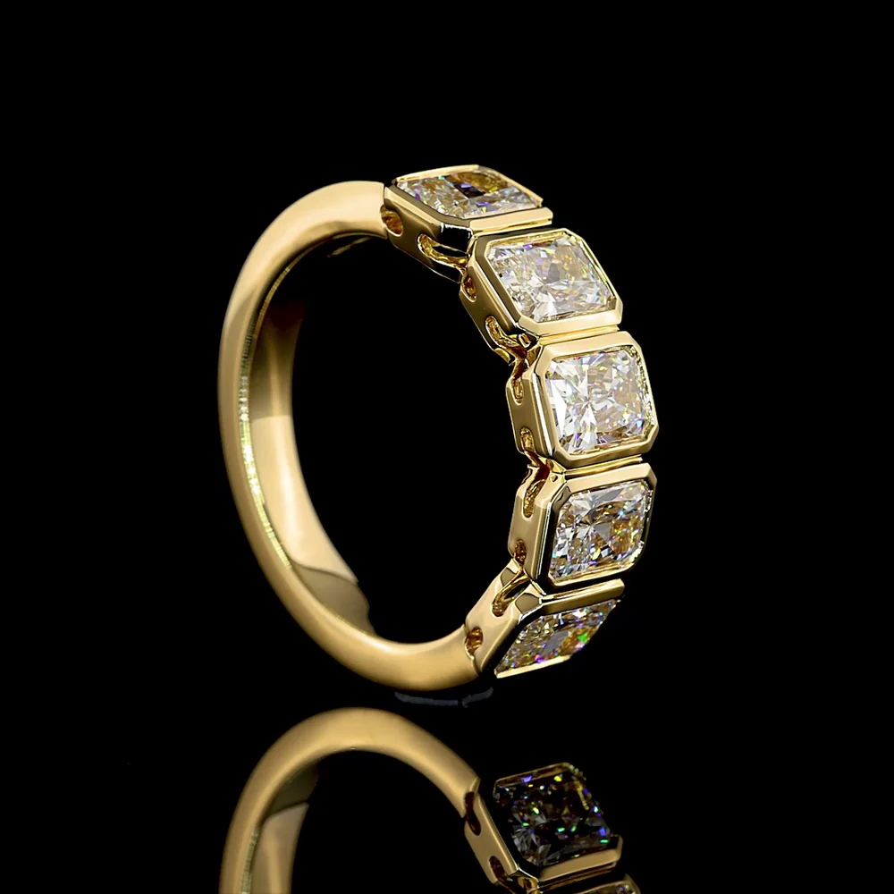 14K Yellow Gold 5 Stone Eternity Band with Bezel Set Radiant Cut Lab Diamonds - 3.06 Carat Total Weight, E-F Color, VS Clarity - Covaloro Fine Jewelry - Image 3
