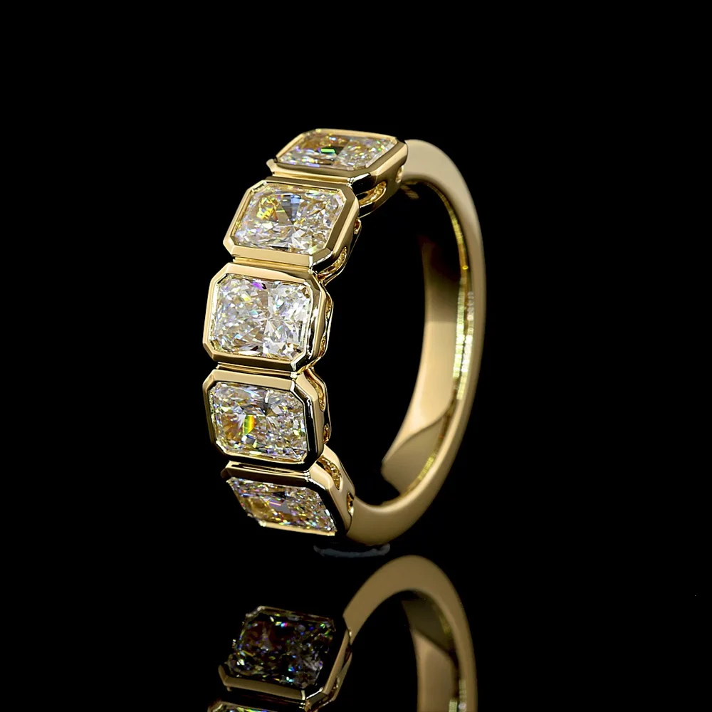 14K Yellow Gold 5 Stone Eternity Band with Bezel Set Radiant Cut Lab Diamonds - 3.06 Carat Total Weight, E-F Color, VS Clarity - Covaloro Fine Jewelry - Image 4