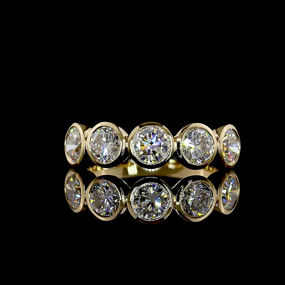 14K Yellow Gold 5 Stone Eternity Band with Bezel Set Round Lab Grown Diamonds - 2.00 Total Carat Weight, E-F Color VS1 Clarity - Covaloro Fine Jewelry