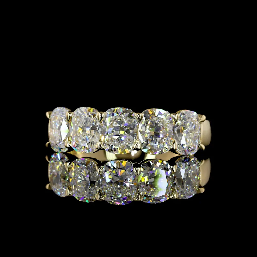 14K Yellow Gold 5-Stone Eternity Band with Cushion Brilliant Cut Lab Diamonds - 3.16 Total Carat Weight, E-F Color VS1 Clarity - Covaloro Fine Jewelry