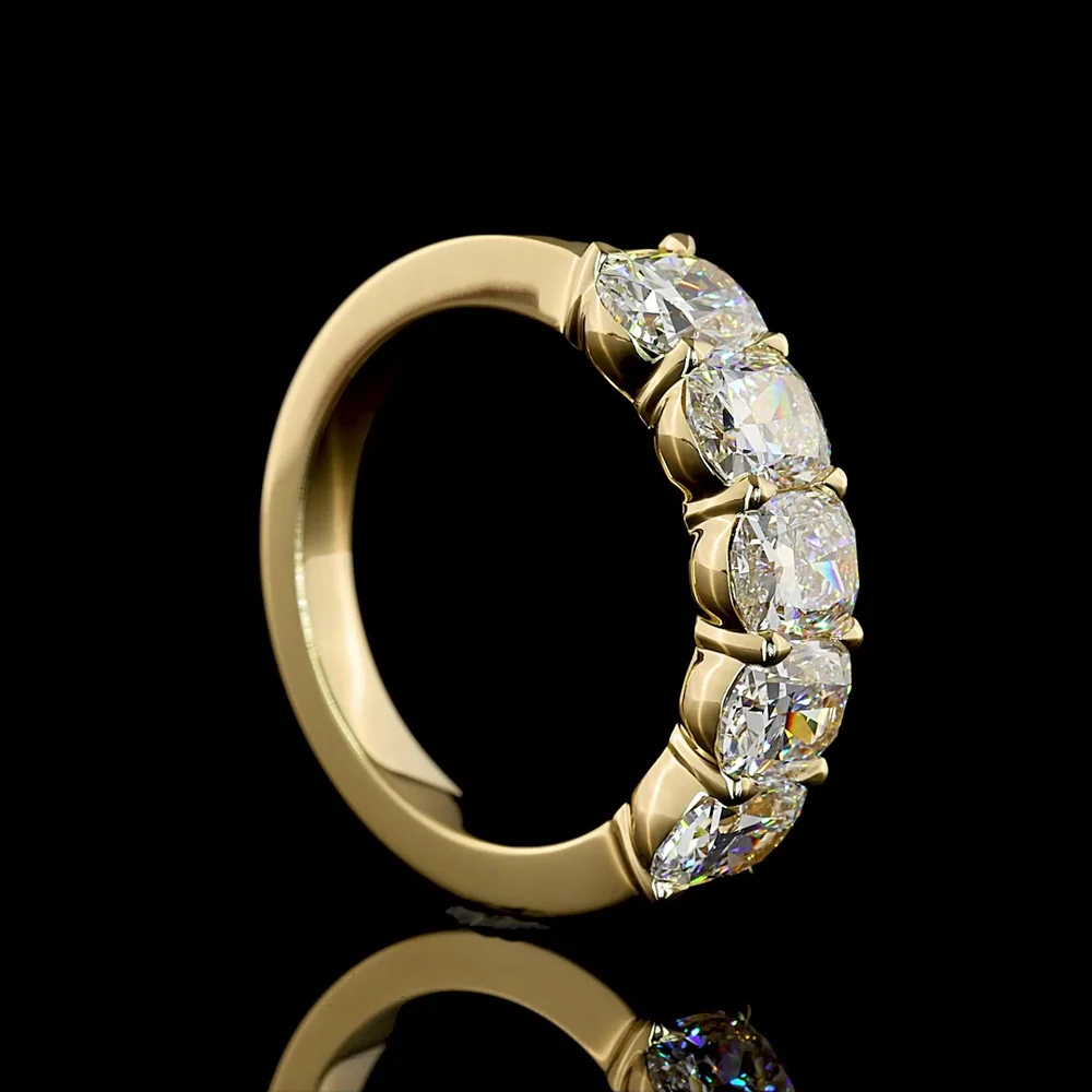 14K Yellow Gold 5-Stone Eternity Band with Cushion Brilliant Cut Lab Diamonds - 3.16 Total Carat Weight, E-F Color VS1 Clarity - Covaloro Fine Jewelry - Image 3