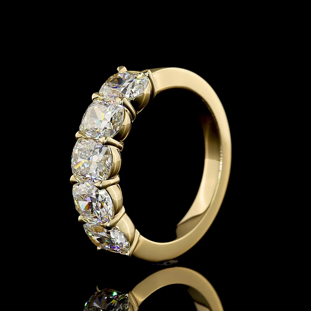 14K Yellow Gold 5-Stone Eternity Band with Cushion Brilliant Cut Lab Diamonds - 3.16 Total Carat Weight, E-F Color VS1 Clarity - Covaloro Fine Jewelry - Image 4