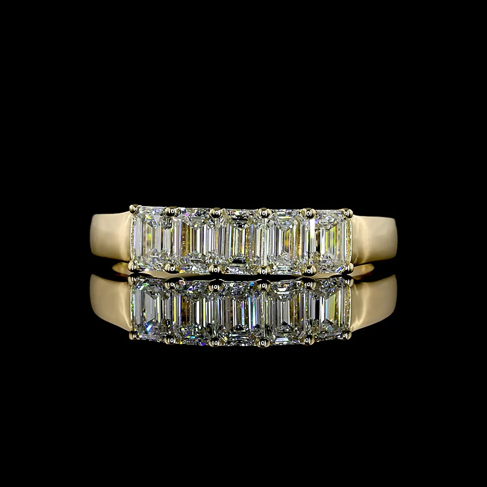 14K Yellow Gold 5-Stone Eternity Band with Emerald Cut Lab Diamonds - 0.98 Carat Total Weight, E-F Color, VS1 Clarity - Covaloro Fine Jewelry